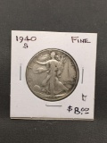 1940-S United States Walking Liberty Silver Half Dollar - 90% Silver Coin from Estate