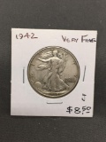 1942 United States Walking Liberty Silver Half Dollar - 90% Silver Coin from Estate