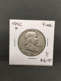 1952-D United States Franklin Silver Half Dollar - 90% Silver Coin from Estate