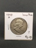 1959-D United States Franklin Silver Half Dollar - 90% Silver Coin from Estate