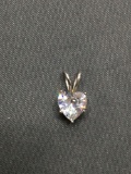 Heart Faceted 6.5mm CZ Center Split Bail Sterling Silver Solitaire Pendant