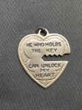 He Who Holds the Key Can Unlock My Heart Themed Signed Designer 22x22mm Sterling Silver Heart