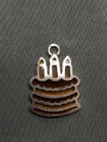 Amber Colored Enameled Layered Birthday Cake Themed 20mm Tall 15mm Wide Sterling Silver Pendant
