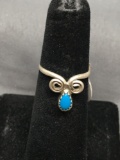 Scroll Decorated Sterling Silver Ring Band w/ Oval 5x3mm Turquoise Cabochon Center Sterling Silver