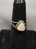 Triangular 7.5x7.5x7.5mm Rope Frame Detailed Mother of Pearl Center Split Shank Sterling Silver Ring