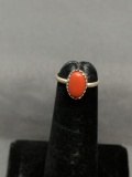 Oval 8x5mm Red Coral Cabochon Center Sterling Silver Ring Band