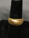 Laser-Carved Detailed Domed 10mm Wide Milor Designer Italian Made Gold-Tone Sterling Silver Band