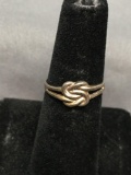 Double Square Knot Detailed 7mm Wide Tapered Sterling Silver Ring Band