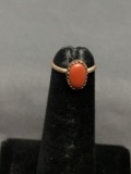 Oval 8x5mm Red Coral Cabochon Center Sterling Silver Ring Band