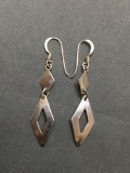 Two-Tier Diamond Shaped Design 35mm Long 10mm Wide High Polished Pair of Sterling Silver Dangle
