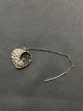 Round Faceted Rhinestone & Marcasite Detailed 15x15mm Heart Charm 3in Long Chain Single Sterling