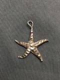 Handmade Laser-Carved Detailed 20mm Diameter Five Point Starfish Design Sterling Silver Pendant