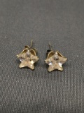 Star Faceted CZ Center 9mm Diameter Pair of Sterling Silver Stud Earrings