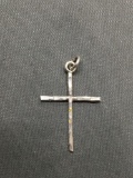 Hammer Finished High Polished 25mm Long 15mm Wide Sterling Silver Cross Pendant
