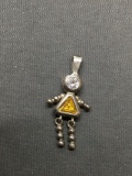 Trillion Faceted 5x5x5mm Citrine Center w/ Round CZ Accent Dancing Girl Themed Sterling Silver
