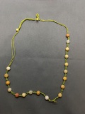 Hand-Strung 24in Long Nylon Cord Necklace w/ Round 8mm Multi-Colored Jade Bead Stations