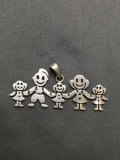 Whimsical Family Themed 45mm Long 18mm Tall High Polished Sterling Silver Pendant