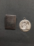 Lot of Two Sterling Silver Items, One Greek Woman Charm & Engravable Rectangular Pendant