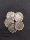 5 Count Lot of United States Roosevelt Dimes - 90% Silver - From Estate