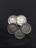 5 Count Lot of United States Roosevelt Dimes - 90% Silver - From Estate