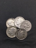 5 Count Lot of United States Roosevelt Dimes - 90% Silver - From Estate