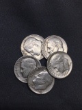 5 Count Lot of United States Roosevelt Dimes - 90% Silver - From Estate