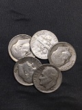 5 Count Lot of United States Roosevelt Dimes - 90% Silver - From Estate