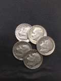 5 Count Lot of United States Roosevelt Dimes - 90% Silver - From Estate