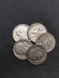 5 Count Lot of United States Roosevelt Dimes - 90% Silver - From Estate