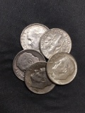 5 Count Lot of United States Roosevelt Dimes - 90% Silver - From Estate