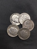 5 Count Lot of United States Roosevelt Dimes - 90% Silver - From Estate
