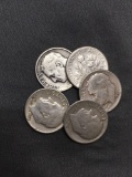 5 Count Lot of United States Roosevelt Dimes - 90% Silver - From Estate