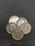 5 Count Lot of United States Roosevelt Dimes - 90% Silver - From Estate