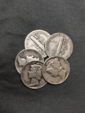 5 Count Lot of United States Mercury Dimes - 90% Silver - From Estate