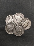 5 Count Lot of United States Mercury Dimes - 90% Silver - From Estate