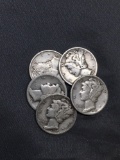 5 Count Lot of United States Mercury Dimes - 90% Silver - From Estate