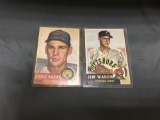 2 Card Lot of Vintage 1953 Topps Baseball Cards - EDDIE KAZAK and JIM WAUGH