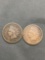 2 Count Lot of United States Indian Head Penny Cent Coins from Estate - 1904 & 1895