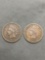 2 Count Lot of United States Indian Head Penny Cent Coins from Estate - 1899 & 1901