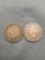 2 Count Lot of United States Indian Head Penny Cent Coins from Estate - 1905 & 1907