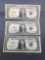 3 Count Lot of 1935 United States Washington $1 Silver Certificates Bill Currency Notes from Estate