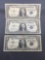 3 Count Lot of 1957 United States Washington $1 Silver Certificates Bill Currency Notes from Estate