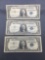 3 Count Lot of 1957 United States Washington $1 Silver Certificates Bill Currency Notes from Estate