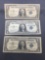 3 Count Lot of 1957 United States Washington $1 Silver Certificates Bill Currency Notes from Estate