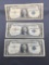 3 Count Lot of 1957 United States Washington $1 Silver Certificates Bill Currency Notes from Estate