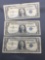 3 Count Lot of 1957 United States Washington $1 Silver Certificates Bill Currency Notes from Estate