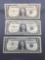 3 Count Lot of 1957 United States Washington $1 Silver Certificates Bill Currency Notes from Estate