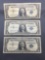 3 Count Lot of 1957 United States Washington $1 Silver Certificates Bill Currency Notes from Estate