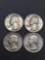 4 Count Lot of United States Washington Silver Quarters -90% Silver Coins from Estate Collection