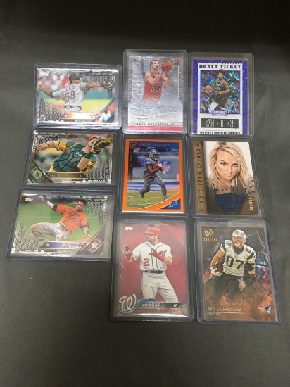 9 Card Lot of SERIAL NUMBERED Sports Cards with Stars and Rookies from Huge Collection